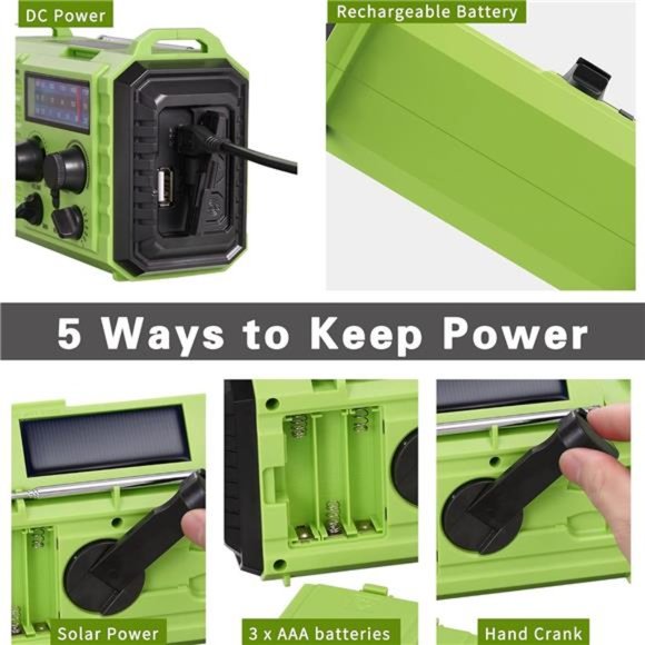 Emergency Radio Hand Crank Solar, AM/FM/SW NOAA Weather Radio, Portable Battery - Picture 3 of 6